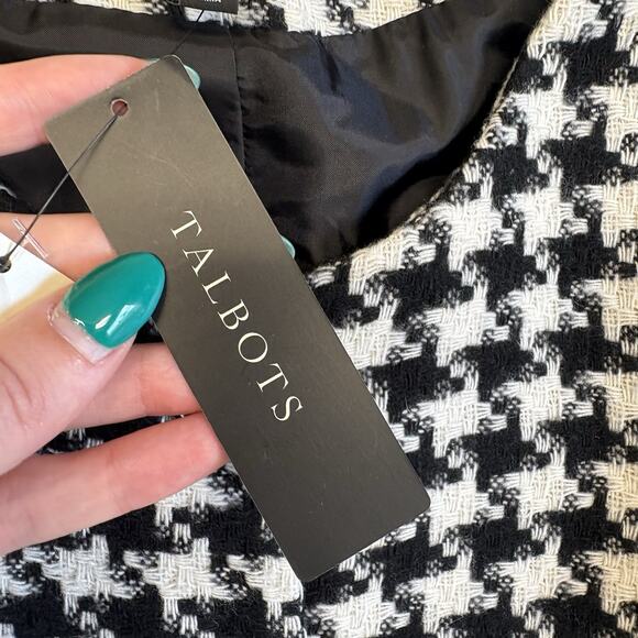 Talbots 8 Petite Black White Houndstooth Button Down Blazer Wool NWT Executive - Picture 7 of 13